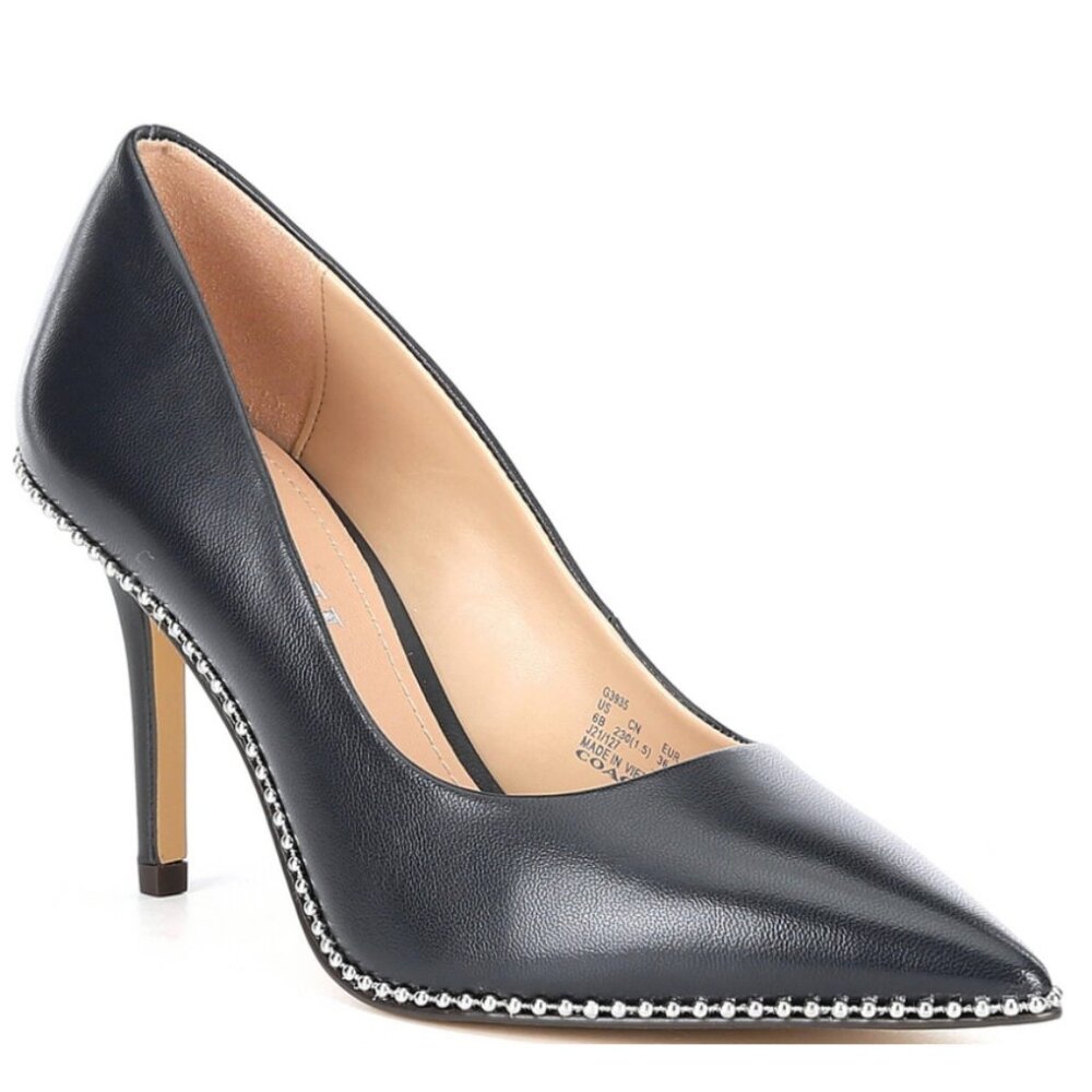 Coach Waverly Beadchain Studded Leather Pumps Black Size 5.5